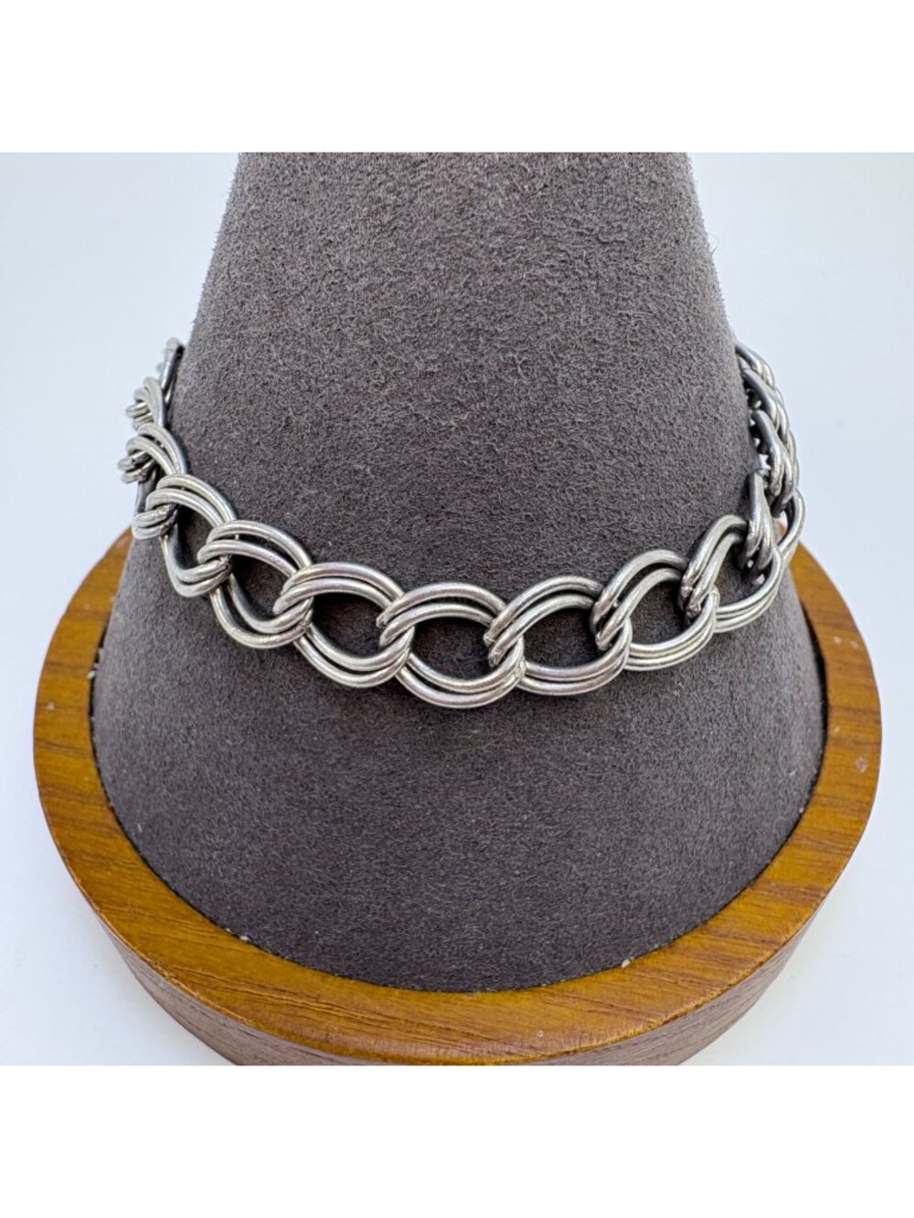 Double Link Chain Bracelet Spring Ring Clasp 925 Sterling Silver 7.25" Length